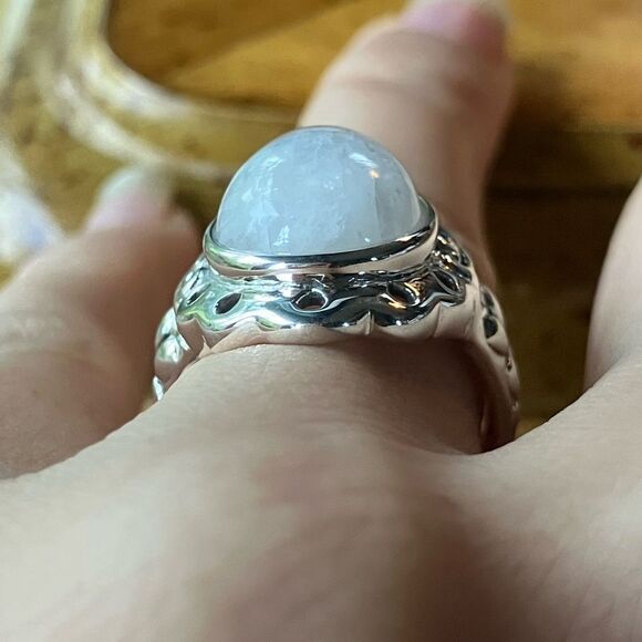 Natural Rainbow Moonstone Sterling Silver Cocktail Ring Size 7 - Picture 2 of 10
